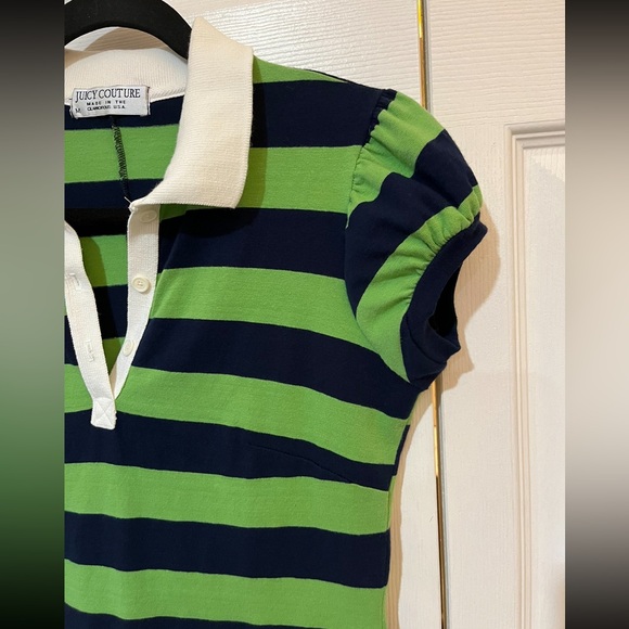 Juicy Couture long tunic top. Green/Navy stripes with white collar. Size M. - Picture 6 of 9